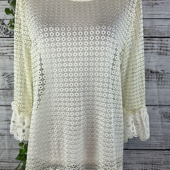 Alfani Tunic Top Beach Swim Cover Up size Medium Ivory Cream Lace Boho Peasant - Picture 6 of 14